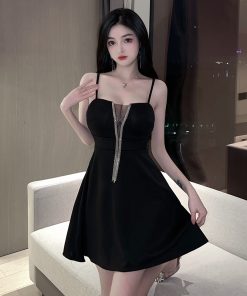 Sexy Low-Cut V-Neck Mesh Splicing Tassel Camisole Dress for Women - Nightclub & Workwear Chic