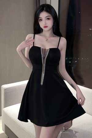 Sexy Low-Cut V-Neck Mesh Splicing Tassel Camisole Dress for Women - Nightclub & Workwear Chic