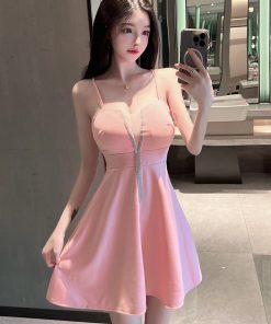 Sexy Low-Cut V-Neck Mesh Splicing Tassel Camisole Dress for Women - Nightclub & Workwear Chic