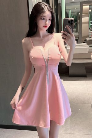Sexy Low-Cut V-Neck Mesh Splicing Tassel Camisole Dress for Women - Nightclub & Workwear Chic