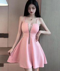Sexy Low-Cut V-Neck Mesh Splicing Tassel Camisole Dress for Women - Nightclub & Workwear Chic
