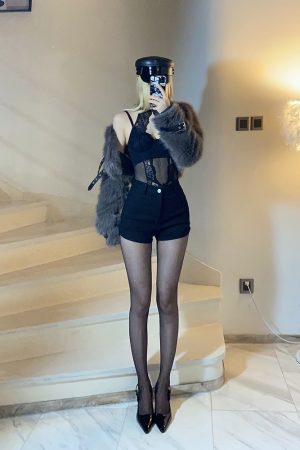 Sexy Sheer Lace Hollow Out Camisole Bodysuit for Women - Slimming Stretch Inner Wear in European and American Style