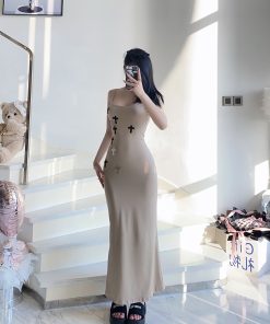 Sexy Slim Fit Bodycon Cross Patchwork Dress for Curvy Figures - Trendy Y2K Style