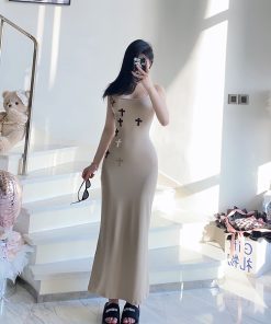 Sexy Slim Fit Bodycon Cross Patchwork Dress for Curvy Figures - Trendy Y2K Style