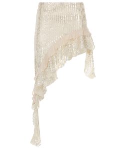 Sexy Spring Summer Long Dress for Women - Sequined Mesh Ruffled Irregular Hem Skirt - Trendy Vacation Style