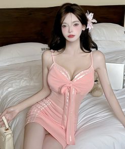 Sexy V-Neck Striped Mesh Splicing Bodycon Camisole Dress for Women - Nightclub & Work Technician Style