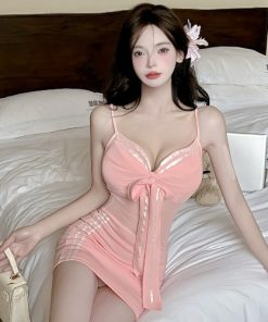 Sexy V-Neck Striped Mesh Splicing Bodycon Camisole Dress for Women - Nightclub & Work Technician Style