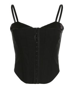 Sexy Vintage Fishbone Low-Neck Vest Top with Button Strap - Trendy Waist-Cinching Corset for Girls - European American Style