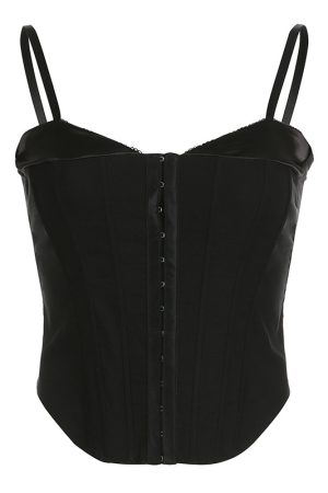 Sexy Vintage Fishbone Low-Neck Vest Top with Button Strap - Trendy Waist-Cinching Corset for Girls - European American Style