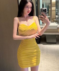 Sexy Women's Bodycon Dress - Low-Cut Deep V-Neck Mesh Strapless Nightclub Work Uniform