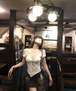 Sexy Women's Short Sleeve Lace Mesh T-Shirt - Summer Slimming White Top, 90s Inspired Fashion, Perfect for Trendy Outfits