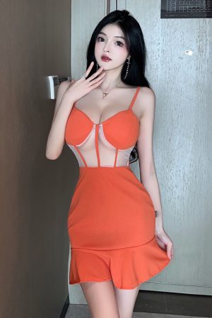 Sexy Women's Spaghetti Strap Dress with Low-Cut V-Neck and Mesh Splice - Perfect for Nightclub, Work Outfits, and Night Shifts