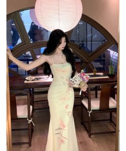 Sheer Butterfly Print Mesh Backless Camisole Dress for Women - Slim Fit Summer Style