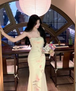 Sheer Butterfly Print Mesh Backless Camisole Dress for Women - Slim Fit Summer Style