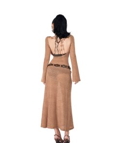 Sheer Hollow-Out Backless Fitted Dress - Spring Design, American TV Series Inspired, Long Dress for Women