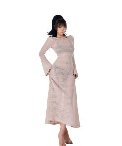 Sheer Hollow-Out Backless Fitted Dress - Spring Design, American TV Series Inspired, Long Dress for Women