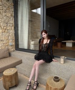 Sheer Lace Trim Long Sleeve Cardigan Top for Women - Miss/Socialite Style, Summer Fashion, 90s Inspired