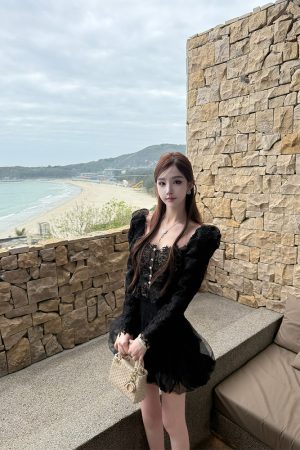 Sheer Lace Trim Long Sleeve Cardigan Top for Women - Miss/Socialite Style, Summer Fashion, 90s Inspired