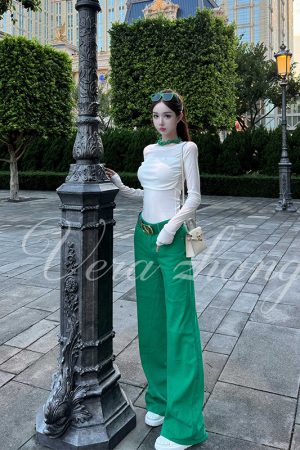 Sheer Long Sleeve T-Shirt Top for Women - Supermodel Style Casual Summer Outfit with Wind Detail and Long Pants