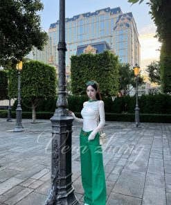 Sheer Long Sleeve T-Shirt Top for Women - Supermodel Style Casual Summer Outfit with Wind Detail and Long Pants