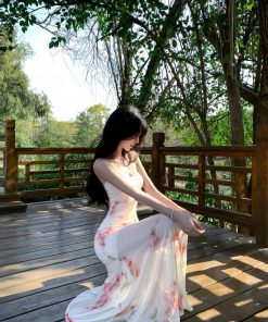 Sheer Mesh Rose Spaghetti Strap Bodycon Dress for Women - Elegant Fitted Waist-Cinching Long Dress in French Style for Summer