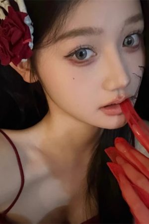 Sheer Wine-Red Transparent Mesh Gloves with Rose Skull Hairpin - Vintage Halloween Cosplay Accessories for Spicy Looks