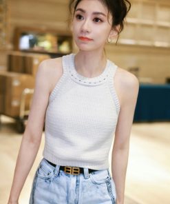 Short Sexy Sleeveless Knitted Vest Halter Top - French Versatile Camisole for Summer - 90s Inspired Fashion