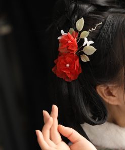 Silk Embossed Flower Hanfu Headdress - Ultra-Fairy U-Shaped Hairpin Hair Accessory for Classical Temperament, Elegant Design