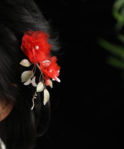 Silk Embossed Flower Hanfu Headdress - Ultra-Fairy U-Shaped Hairpin Hair Accessory for Classical Temperament, Elegant Design