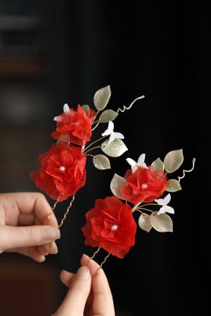 Silk Embossed Flower Hanfu Headdress - Ultra-Fairy U-Shaped Hairpin Hair Accessory for Classical Temperament, Elegant Design