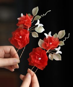 Silk Embossed Flower Hanfu Headdress - Ultra-Fairy U-Shaped Hairpin Hair Accessory for Classical Temperament, Elegant Design