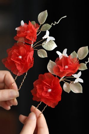 Silk Embossed Flower Hanfu Headdress - Ultra-Fairy U-Shaped Hairpin Hair Accessory for Classical Temperament, Elegant Design