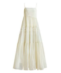 Silk Language French Romantic Heavy Embroidery Slip Dress with Flared Hem - Ethereal Vacation Style