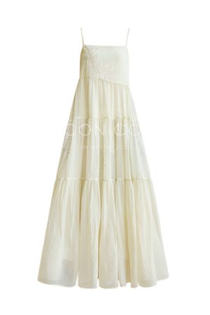 Silk Language French Romantic Heavy Embroidery Slip Dress with Flared Hem - Ethereal Vacation Style