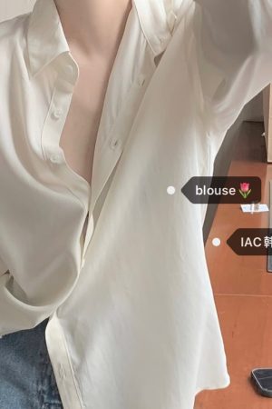 Silky Minimalist Loose Silhouette Shirt - High-End Feel Korean Style Top for Effortless Chic Fashion