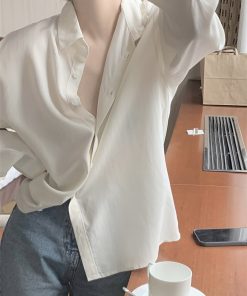 Silky Minimalist Loose Silhouette Shirt - High-End Feel Korean Style Top for Effortless Chic Fashion