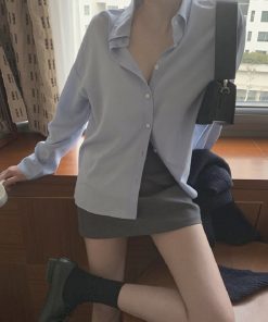 Silky Minimalist Loose Silhouette Shirt - High-End Feel Korean Style Top for Effortless Chic Fashion