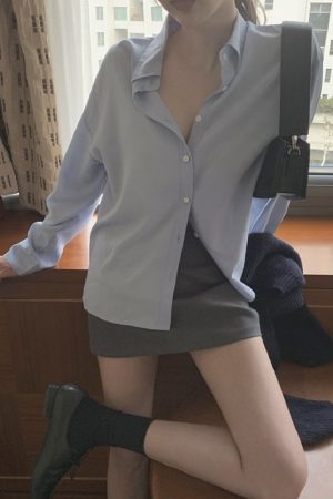 Silky Minimalist Loose Silhouette Shirt - High-End Feel Korean Style Top for Effortless Chic Fashion