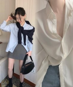 Silky Minimalist Loose Silhouette Shirt - High-End Feel Korean Style Top for Effortless Chic Fashion