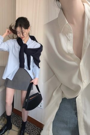 Silky Minimalist Loose Silhouette Shirt - High-End Feel Korean Style Top for Effortless Chic Fashion
