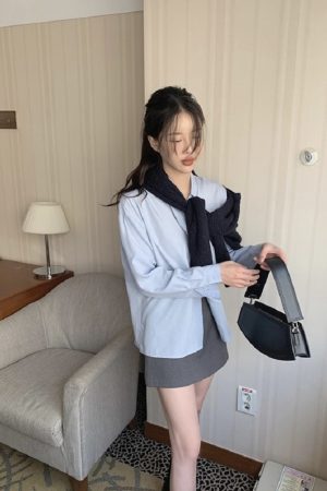 Silky Minimalist Loose Silhouette Shirt - High-End Feel Korean Style Top for Effortless Chic Fashion