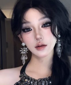 Silver Crystal Flower Long Tassel Water Drop Dangle Earrings - Elegant Luxury Studs for Women - High-End Fashion Statement