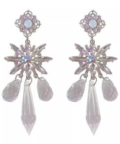Silver Crystal Flower Long Tassel Water Drop Dangle Earrings - Elegant Luxury Studs for Women - High-End Fashion Statement