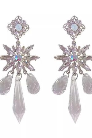 Silver Crystal Flower Long Tassel Water Drop Dangle Earrings - Elegant Luxury Studs for Women - High-End Fashion Statement