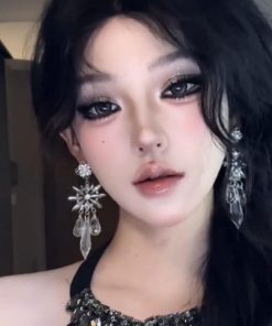 Silver Crystal Flower Long Tassel Water Drop Dangle Earrings - Elegant Luxury Studs for Women - High-End Fashion Statement