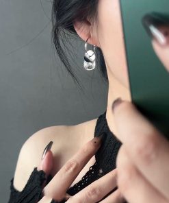 Silver Double-Layer Round Disc Linked Hoop Earrings - Light Luxury High-End Versatile Women's Jewelry