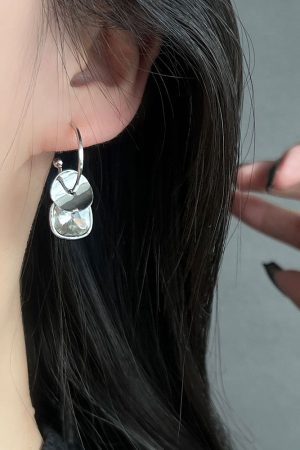 Silver Double-Layer Round Disc Linked Hoop Earrings - Light Luxury High-End Versatile Women's Jewelry