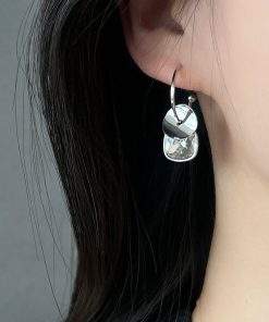 Silver Double-Layer Round Disc Linked Hoop Earrings - Light Luxury High-End Versatile Women's Jewelry