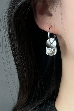 Silver Double-Layer Round Disc Linked Hoop Earrings - Light Luxury High-End Versatile Women's Jewelry