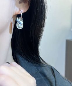 Silver Double-Layer Round Disc Linked Hoop Earrings - Light Luxury High-End Versatile Women's Jewelry